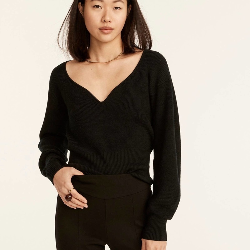 J. Crew Black V-Neck Ribbed Sweater